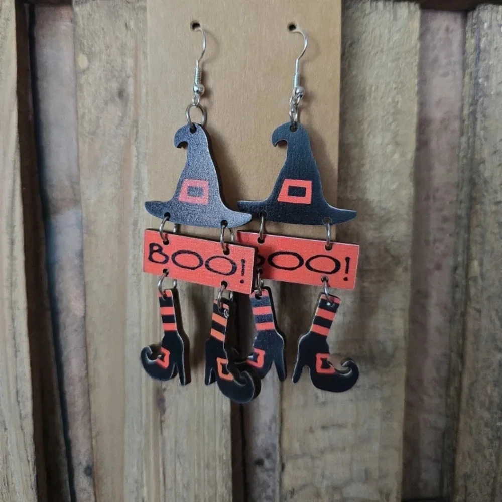 Halloween Boo Wooden Earrings